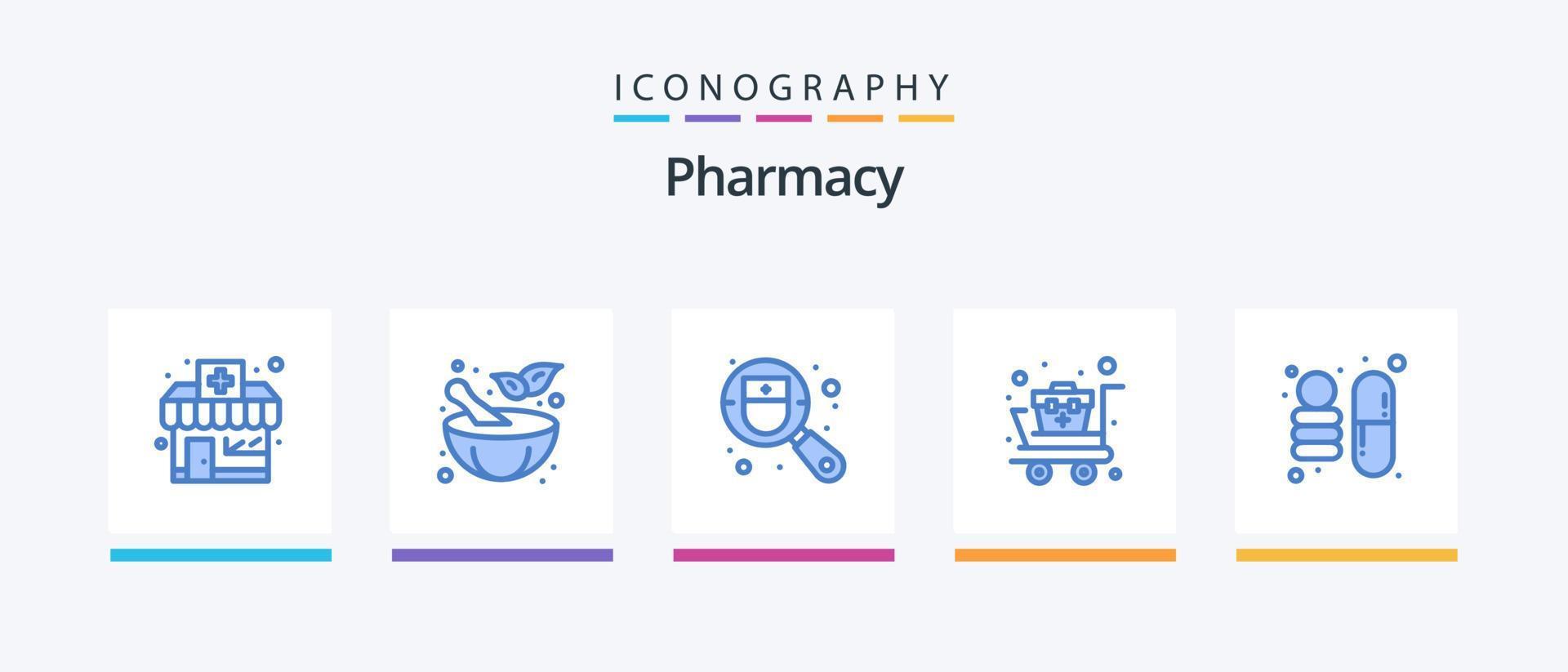 pack d'icônes bleu pharmacie 5 comprenant. la science. médical. pharmacie. chariot médical. conception d'icônes créatives vecteur