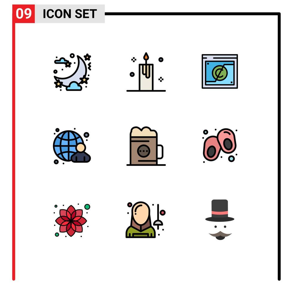 symboles d'icônes universels groupe de 9 couleurs plates de ligne de remplissage modernes d'éléments de conception vectoriels modifiables de domaine d'homme d'affaires de noël de globe internet vecteur