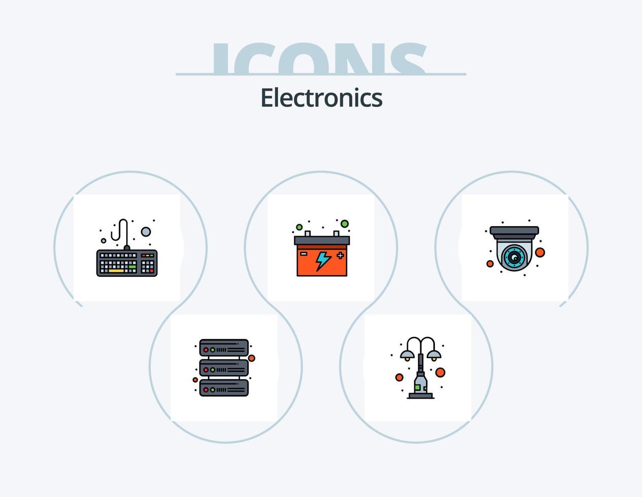 pack d'icônes rempli de ligne électronique 5 conception d'icônes. parc. lumière. l'audio. éléments. les serveurs vecteur