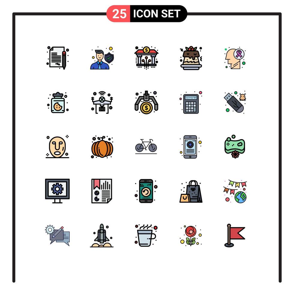 ensemble de 25 symboles d'icônes d'interface utilisateur modernes signes pour la nourriture de tumeur cérébrale éléments de conception vectoriels modifiables numériques sucrés sécurisés vecteur