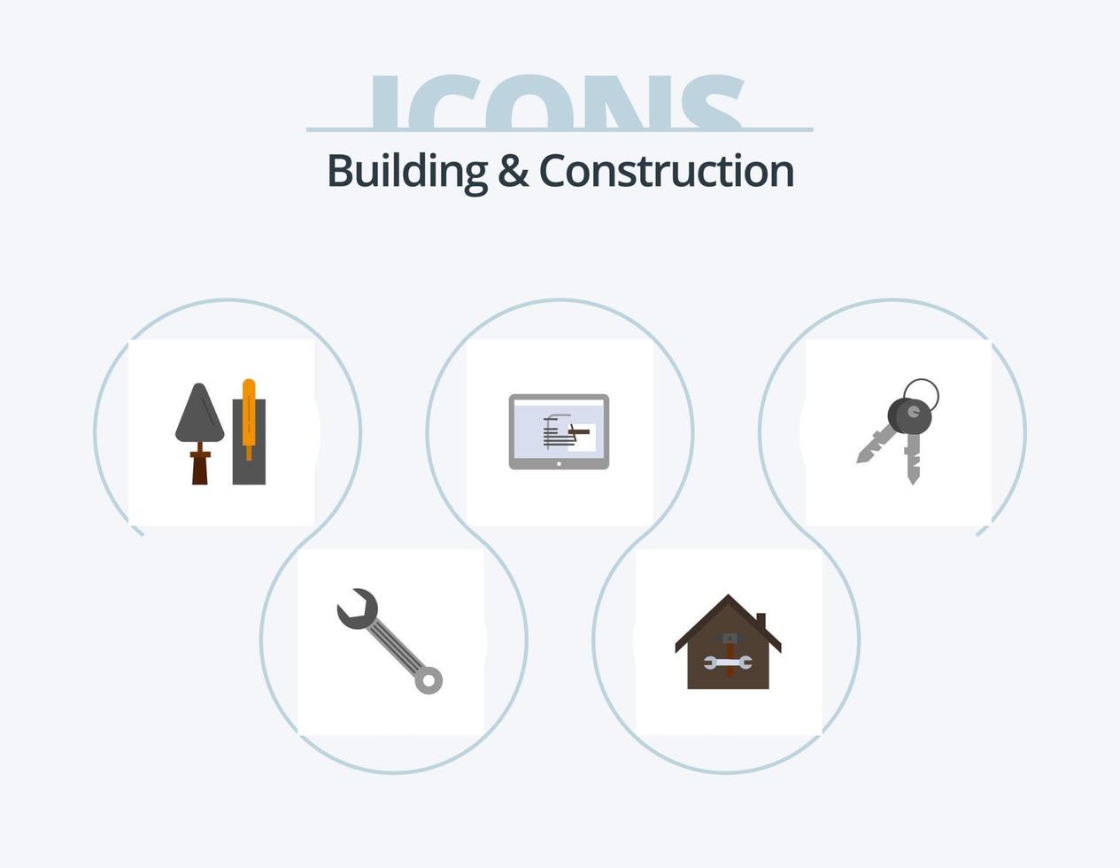 bâtiment et construction icône plate pack 5 conception d'icônes. construction. outil. réparation. maçonnerie. maçonnerie vecteur