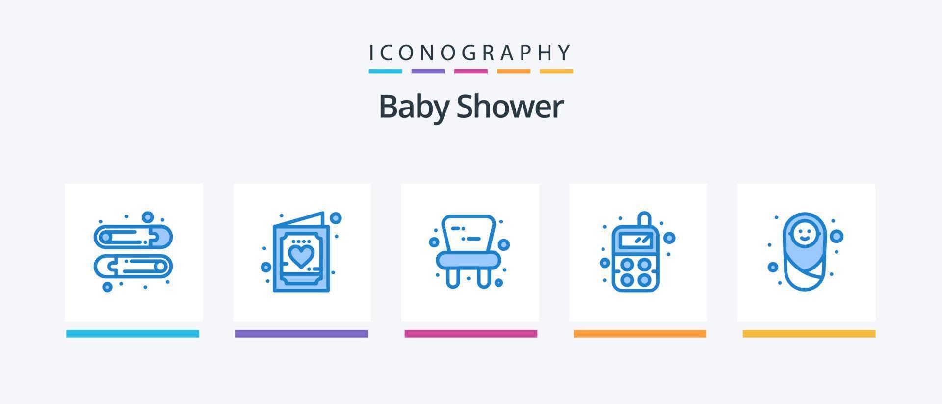 pack d'icônes bleues de douche de bébé 5, y compris la protection. enfant. de bébé. de bébé. radio. conception d'icônes créatives vecteur