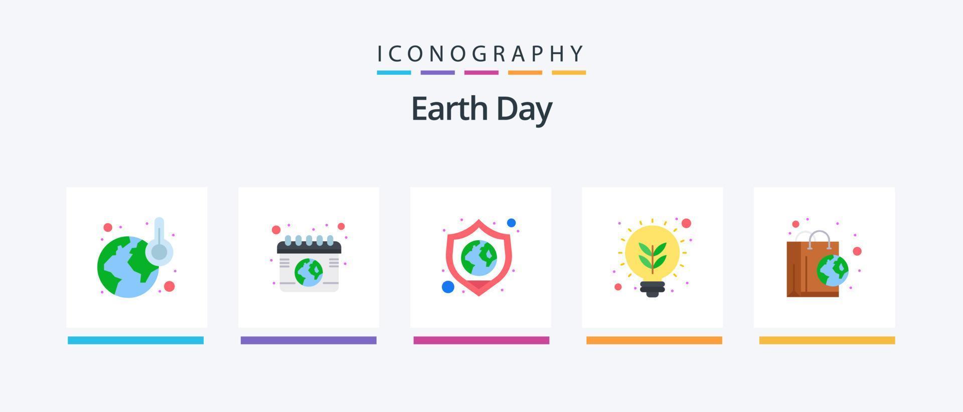 pack d'icônes plat 5 du jour de la terre, y compris l'écologie. pensait. protéger. ampoule. écologie. conception d'icônes créatives vecteur