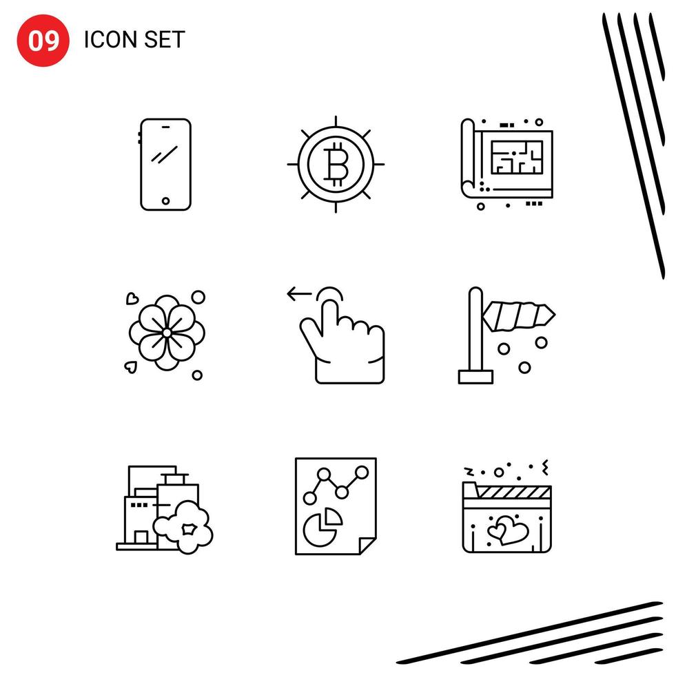 ensemble moderne de 9 contours et symboles tels que des éléments de conception vectoriels modifiables de fleur d'été de conception de doigt vecteur