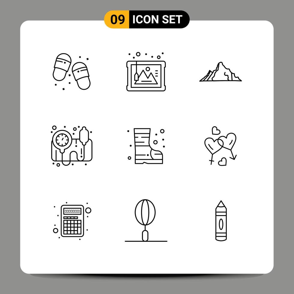 9 ensemble de contours d'interface utilisateur de signes et symboles modernes de feu bp monitor hill bp jauge scène éléments de conception vectoriels modifiables vecteur