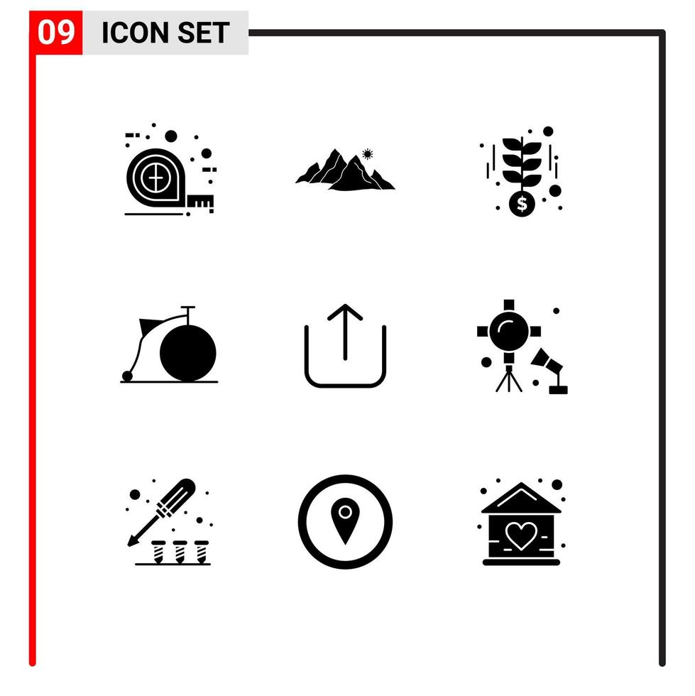 pictogramme ensemble de 9 glyphes solides simples de véhicules instagram soleil transport argent éléments de conception vectoriels modifiables vecteur