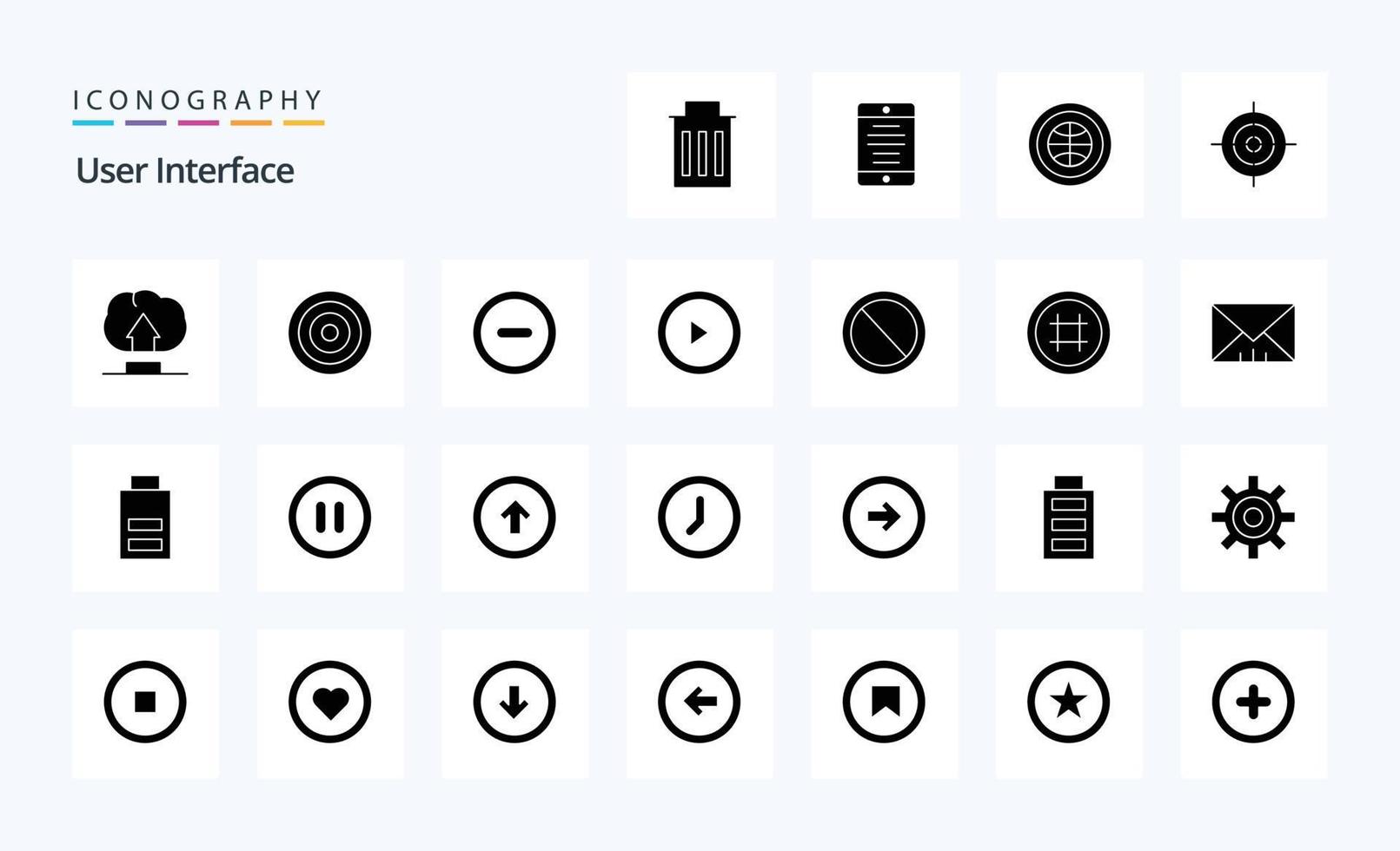 25 pack d'icônes de glyphe solide d'interface utilisateur vecteur