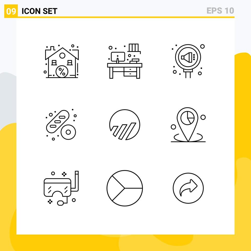 pack de lignes vectorielles modifiables de 9 contours simples d'éléments de conception vectoriels modifiables vecteur