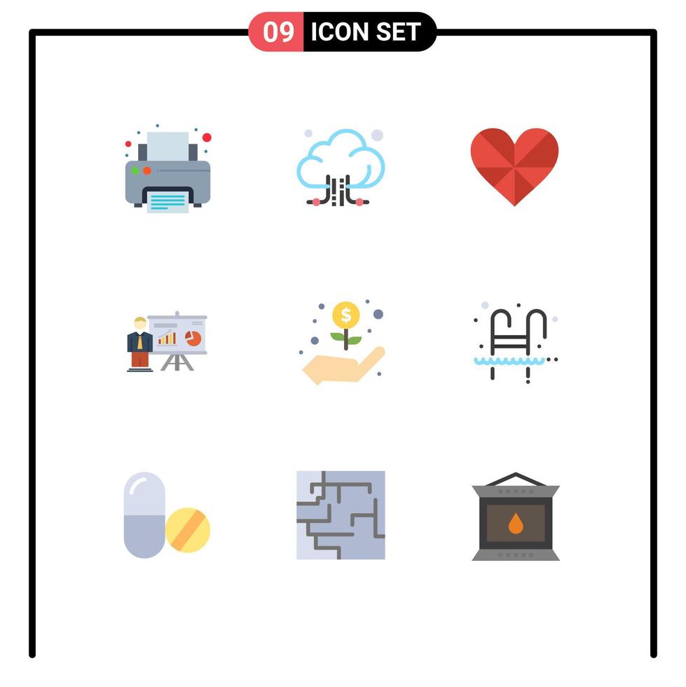 9 icônes créatives signes et symboles modernes de main université coeur bureau cadeau éléments de conception vectoriels modifiables vecteur