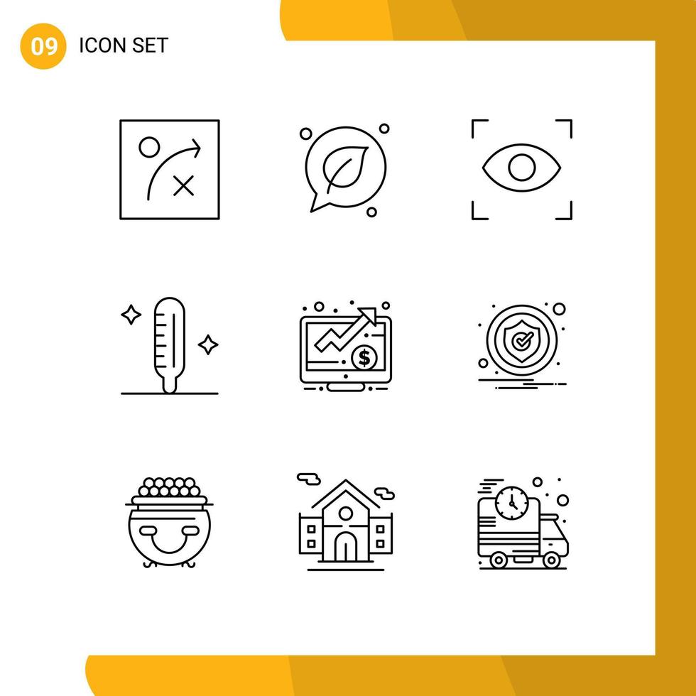 groupe de 9 contours des signes et des symboles pour alerter les éléments de conception vectoriels modifiables du thermomètre d'argent vecteur