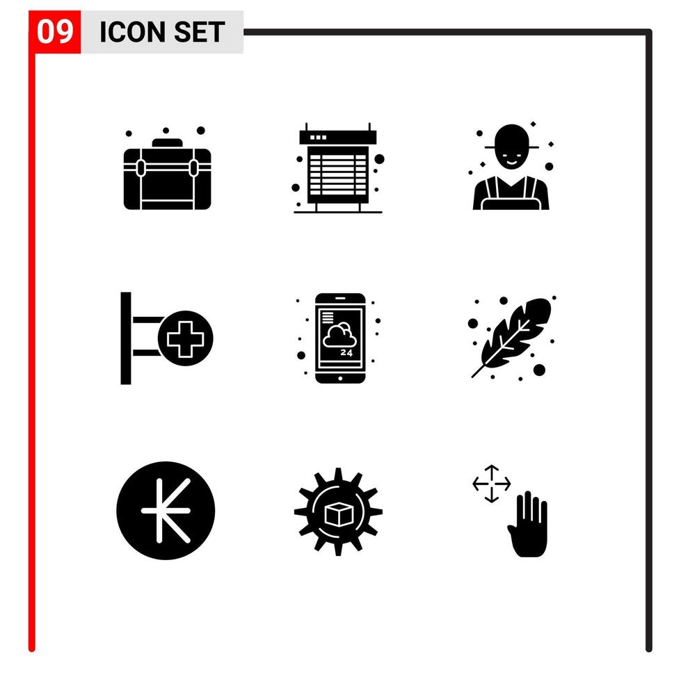 symboles d'icônes universels groupe de 9 glyphes solides modernes de système de signalisation de prévision éleveur d'hôpital éléments de conception vectoriels modifiables vecteur
