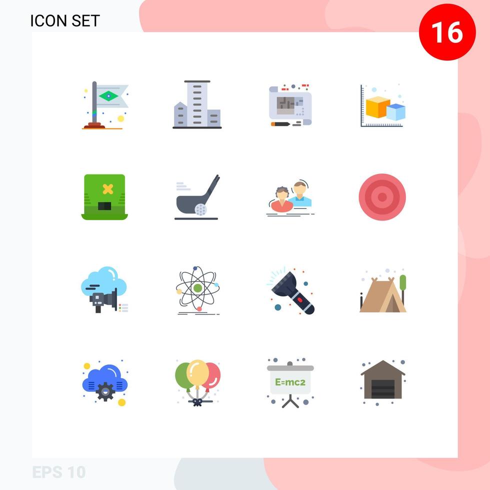 pack de 16 signes et symboles de couleurs plates modernes pour les supports d'impression Web tels que les résidences de cubes d'objets pack modifiable de plancher de flèche d'éléments de conception de vecteur créatif