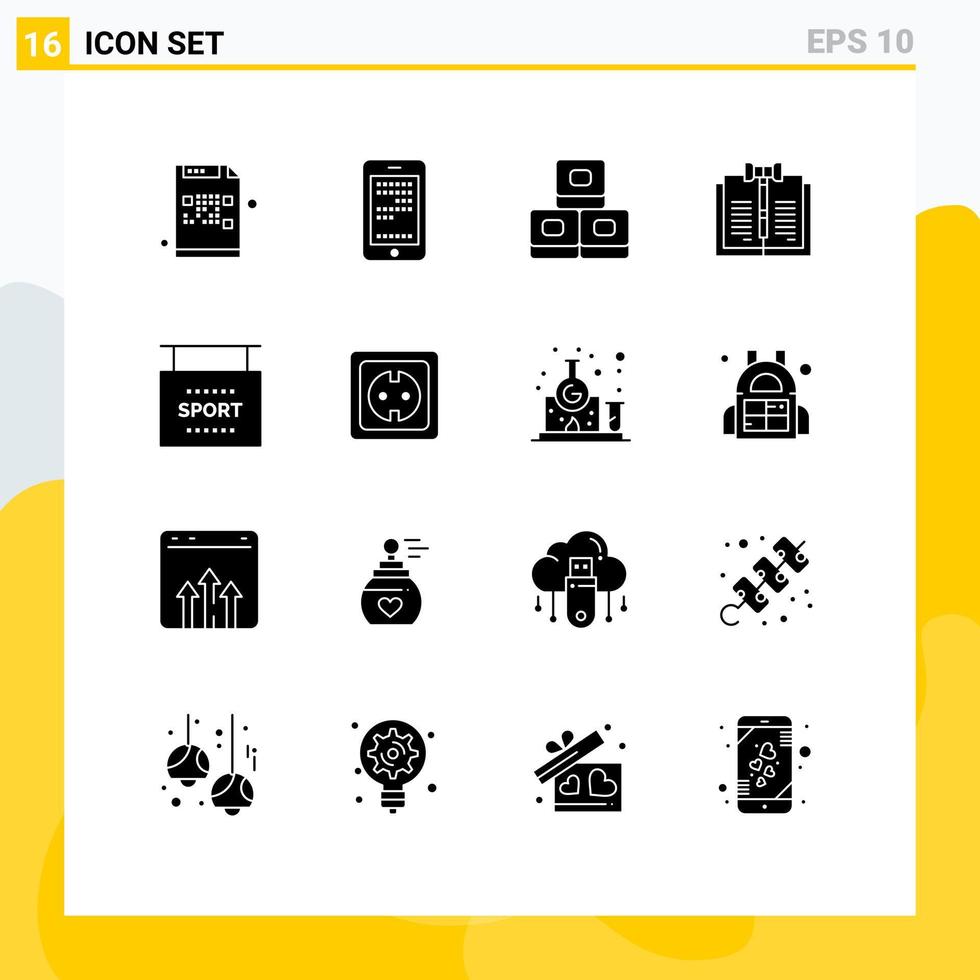 pack de lignes vectorielles modifiables de 16 glyphes solides simples d'enregistrements d'informations droit alimentaire droit d'auteur éléments de conception vectoriels modifiables vecteur