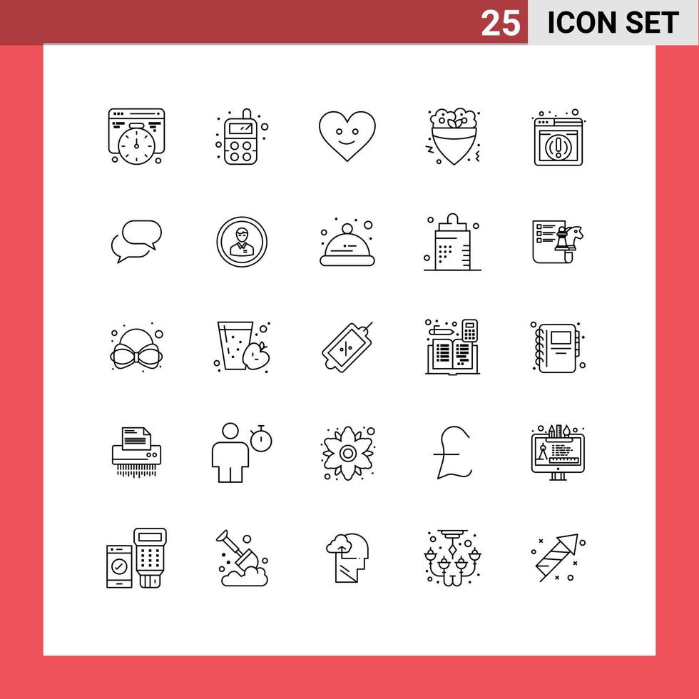 pack d'icônes vectorielles stock de 25 signes et symboles de ligne pour navigateur de chat éléments de conception vectoriels modifiables en crêpe web heureux vecteur