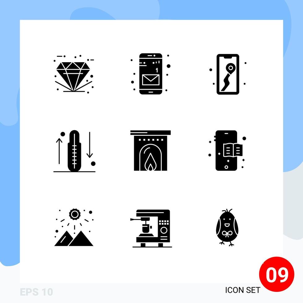 pack de 9 signes et symboles de glyphes solides modernes pour les supports d'impression Web tels que les éléments de conception vectoriels modifiables de la maladie de fitness mobile de la santé de l'hôtel vecteur