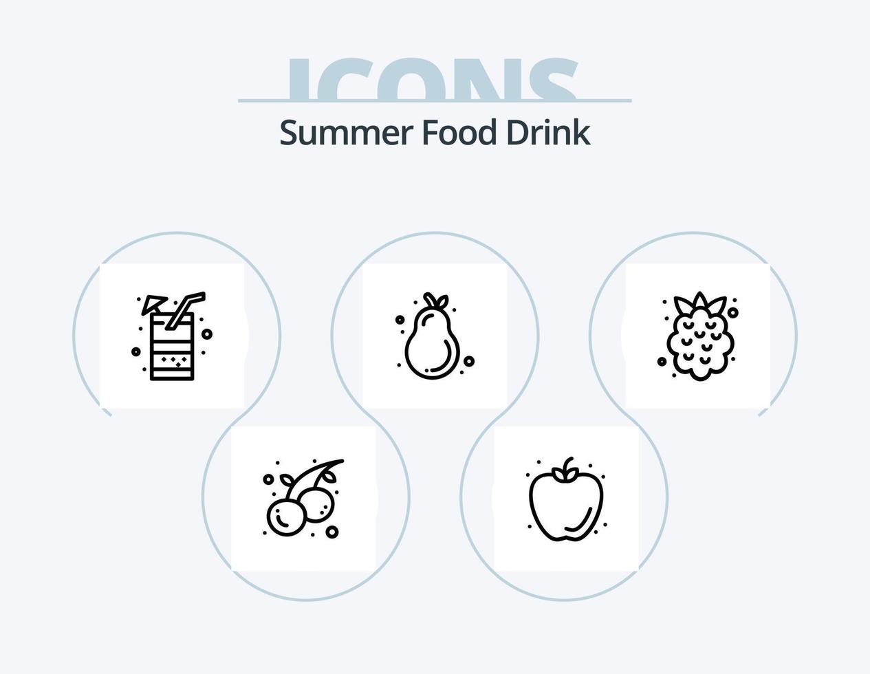 pack d'icônes de ligne de boisson de nourriture d'été 5 conception d'icônes. l'été. sucré. grappe de raisins. nourriture. l'été vecteur