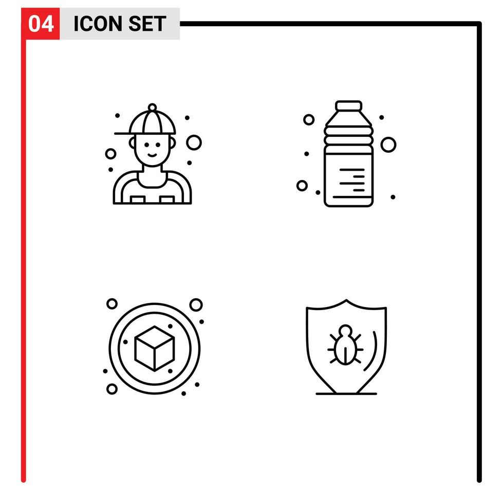 ligne d'interface mobile ensemble de 4 pictogrammes d'homme cube réparation bogue alimentaire éléments de conception vectoriels modifiables vecteur