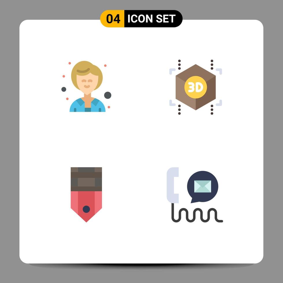 symboles d'icônes universelles groupe de 4 icônes plates modernes d'éléments de conception vectoriels modifiables de communication d'insigne de cube à rayures de femme d'affaires vecteur