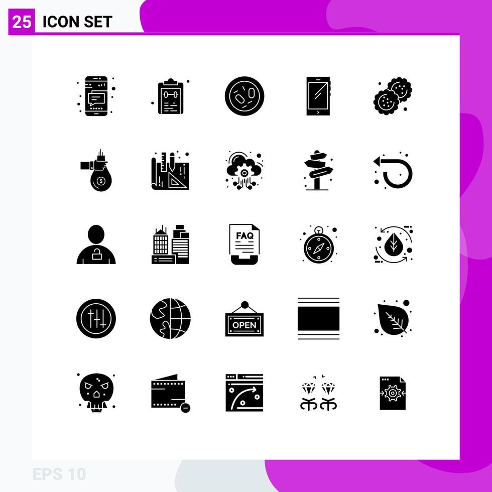 25 concept de glyphe solide pour les sites Web mobiles et applications android téléphone intelligent tâche téléphone santé éléments de conception vectoriels modifiables vecteur