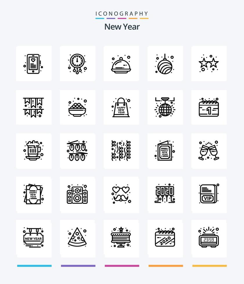 pack d'icônes de contour créatif nouvel an 25 tel que nouveau. guirlande. Regardez. Balle. fête vecteur