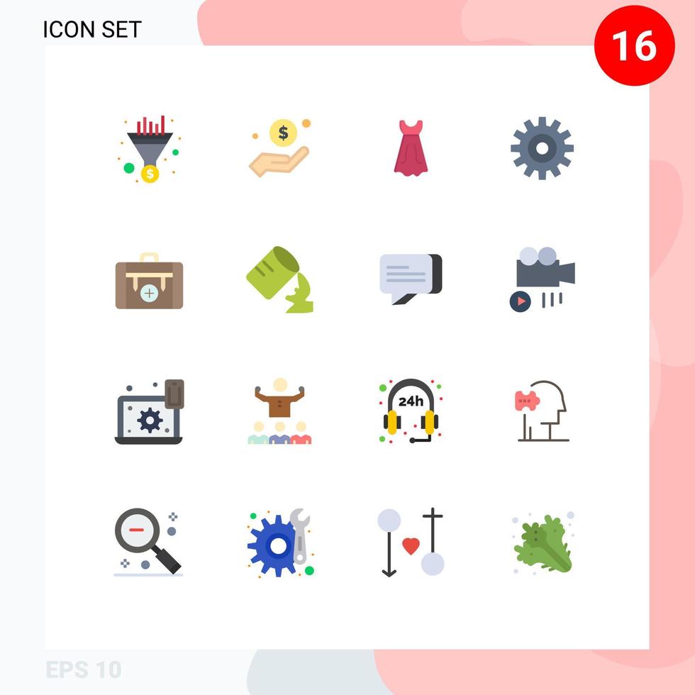 16 interface utilisateur pack de couleurs plates de signes et symboles modernes de rouages de camping aider pack modifiable d'éléments de conception de vecteur créatif