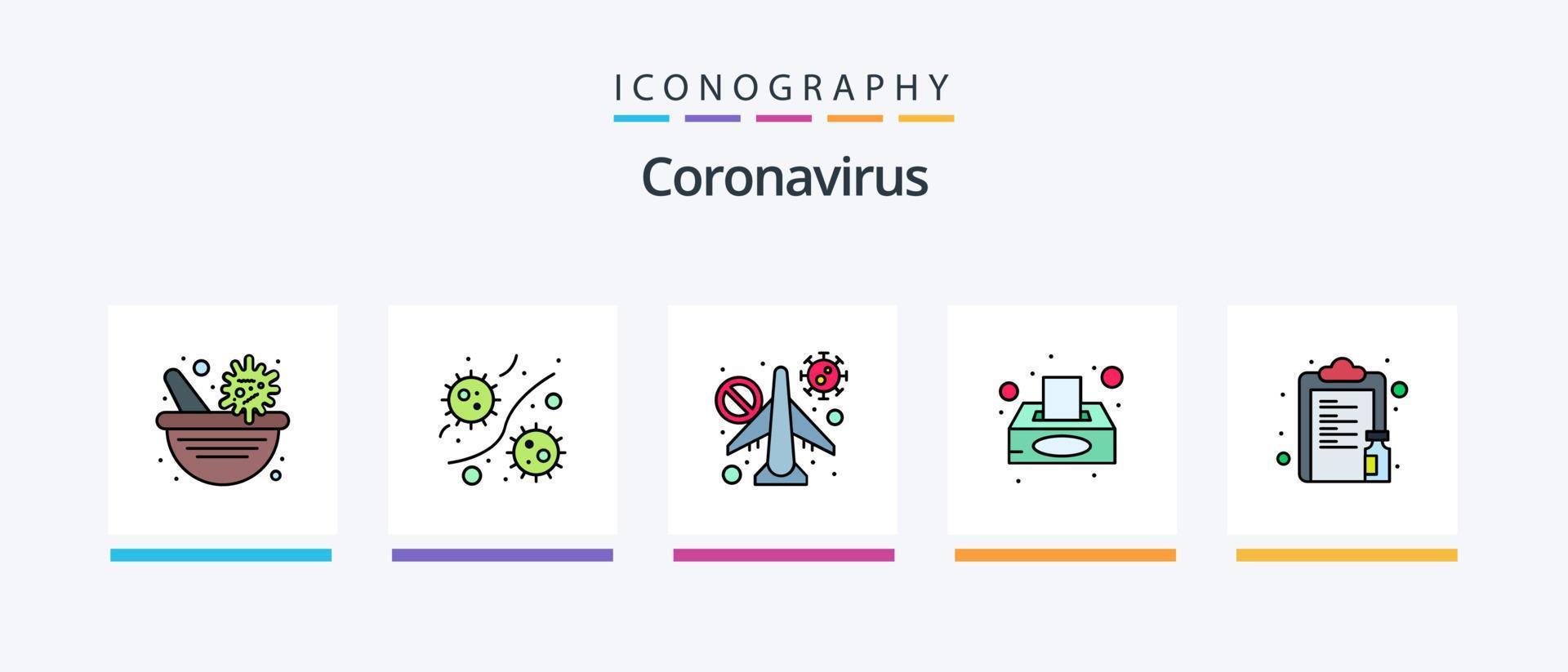 ligne de coronavirus remplie de 5 packs d'icônes comprenant du papier de soie. boîte. maladie. virus. microbe. conception d'icônes créatives vecteur