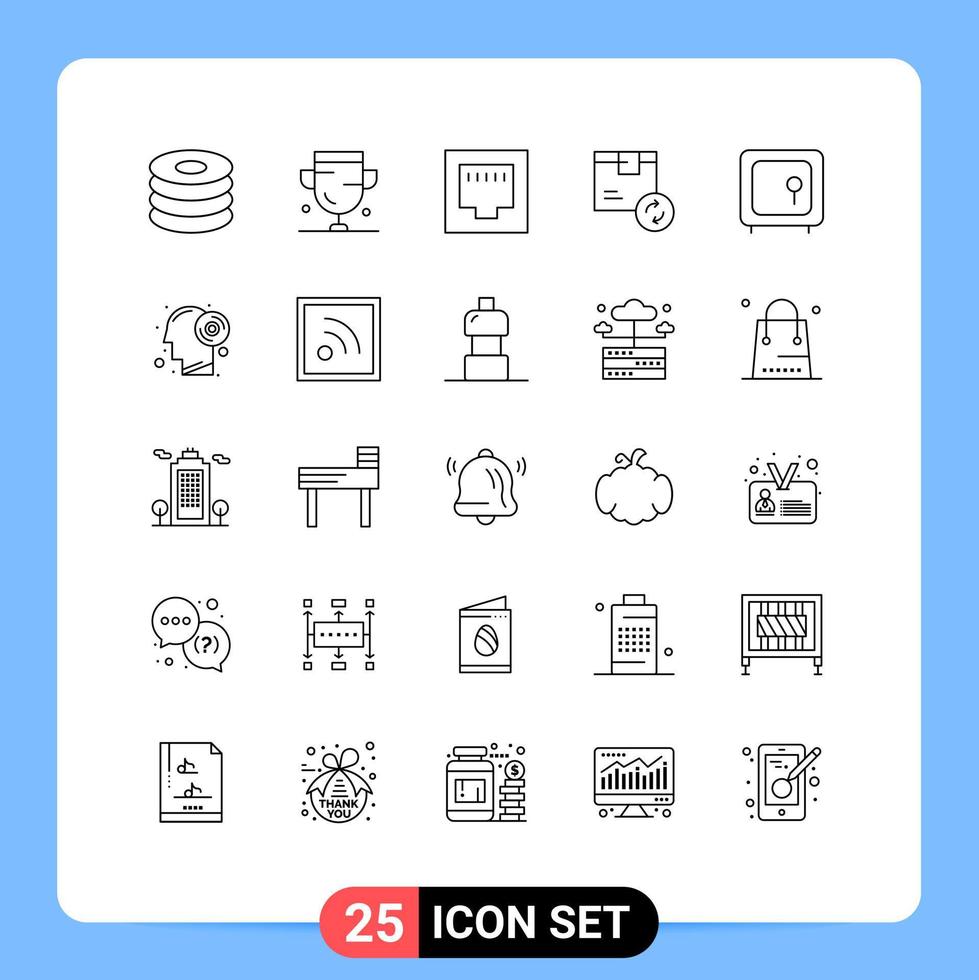 symboles d'icônes universelles groupe de 25 lignes modernes d'éléments de conception vectoriels modifiables de boîte de produit de trophée de service bancaire vecteur