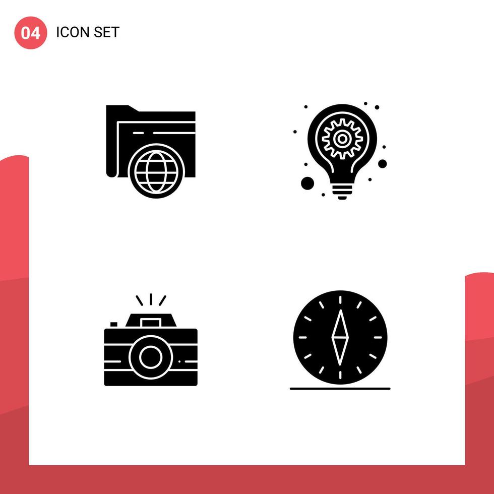 4 interface utilisateur pack de glyphes solides de signes et symboles modernes de dossier image globe lampe photographie éléments de conception vectoriels modifiables vecteur