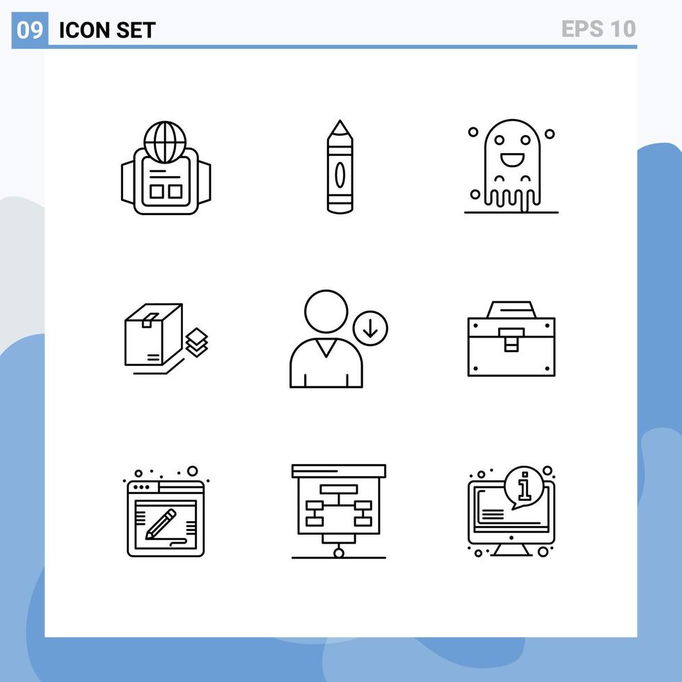 ensemble moderne de 9 contours pictogramme de l'utilisateur vers le bas halloween bundle surprize éléments de conception vectoriels modifiables vecteur