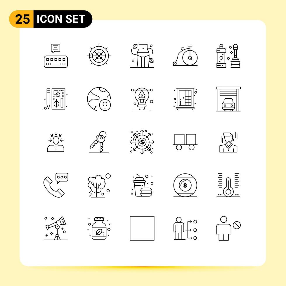 ensemble moderne de 25 lignes de pictogrammes d'éléments de conception vectoriels modifiables de vélo de transport de régime de véhicule plus propre vecteur