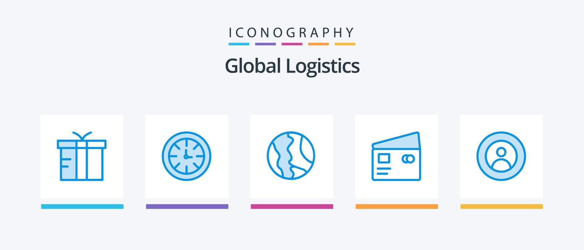 pack d'icônes bleu 5 logistique globale, y compris les achats. global. global. débit. géographie. conception d'icônes créatives vecteur