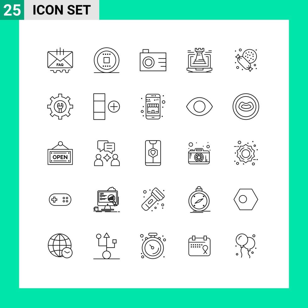 ensemble moderne de 25 lignes et symboles tels que la piste d'ordinateur portable de supermarché fort château éléments de conception vectoriels modifiables vecteur