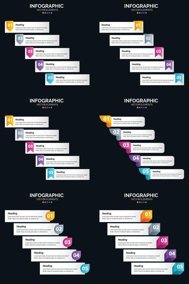 vecteur 6 infographie pack présentation modèle de diapositive 5 étapes cycle diagrammes et chronologies