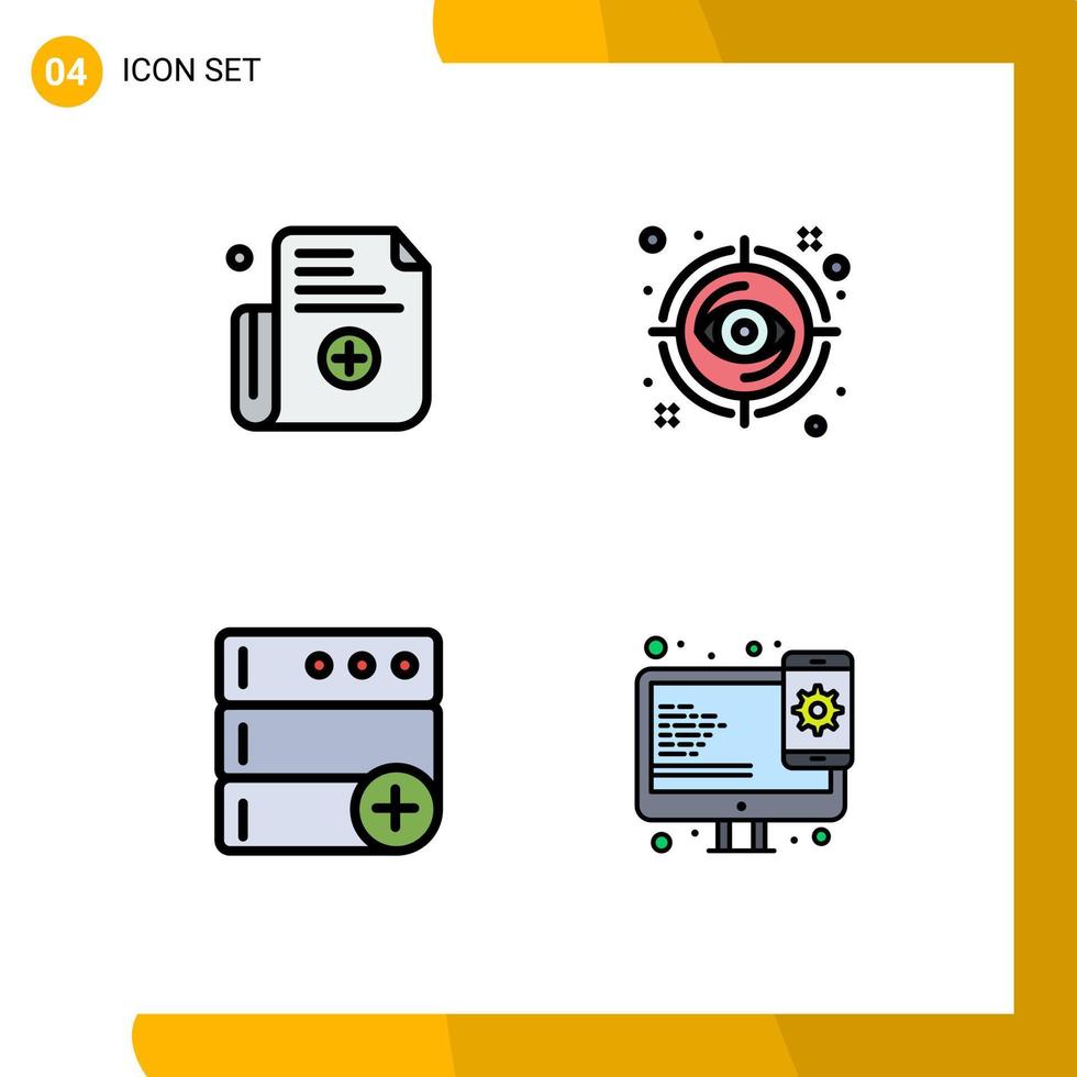 ensemble moderne de 4 pictogrammes de couleurs plates remplies d'éléments de conception vectoriels modifiables de conception de cible d'oeil de base de données de formulaire vecteur