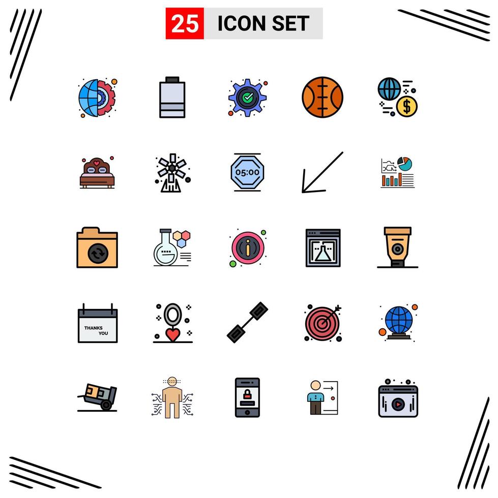 symboles d'icônes universels groupe de 25 couleurs plates de lignes remplies modernes d'échange d'argent monnaie approuvée baseball éléments de conception vectoriels modifiables vecteur