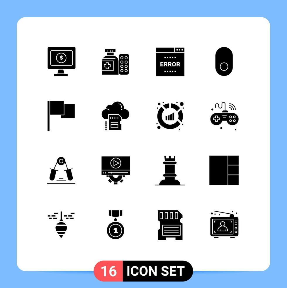 ensemble de pictogrammes de 16 glyphes solides simples d'éléments de conception vectoriels éditables sans fil multimédia de base de l'interface utilisateur vecteur