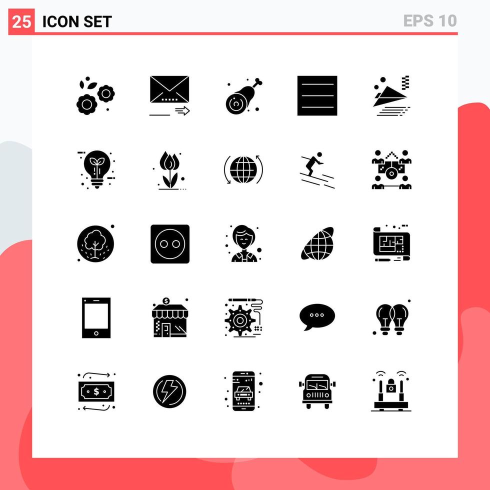 pictogramme ensemble de 25 glyphes solides simples d'avion avion pilon menu viande éléments de conception vectoriels modifiables vecteur