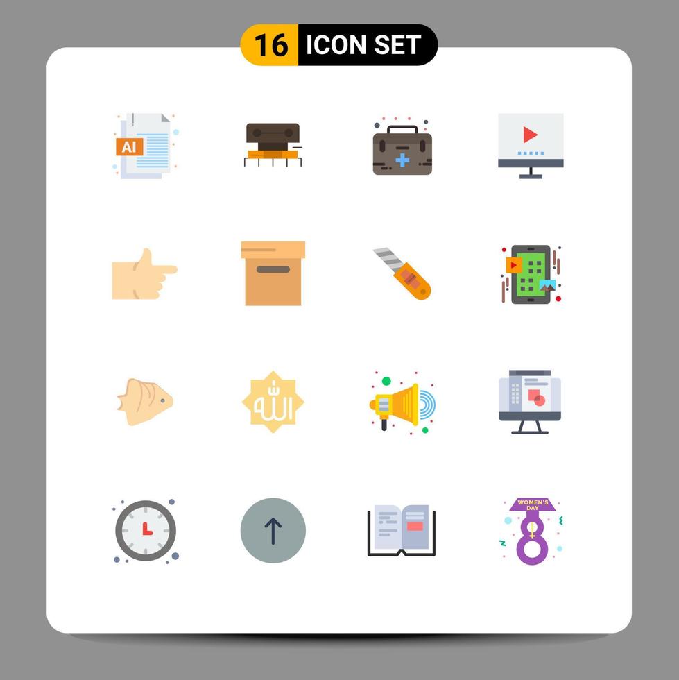 concept de 16 couleurs plates pour les sites Web mobiles et les applications aide à la technologie vidéo soin de l'image pack modifiable d'éléments de conception de vecteur créatif