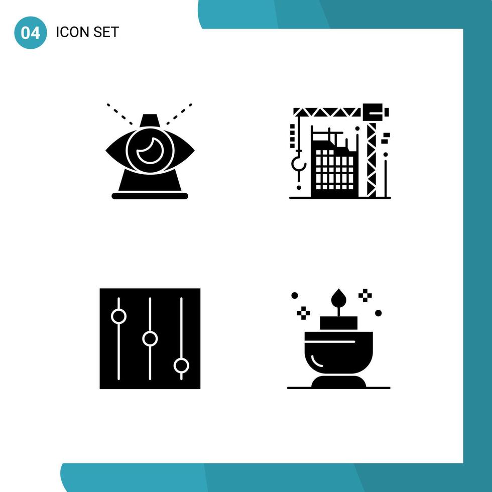 4 glyphes solides vectoriels thématiques et symboles modifiables de machine commerciale d'éléments de conception vectoriels modifiables de bougie de grue vecteur