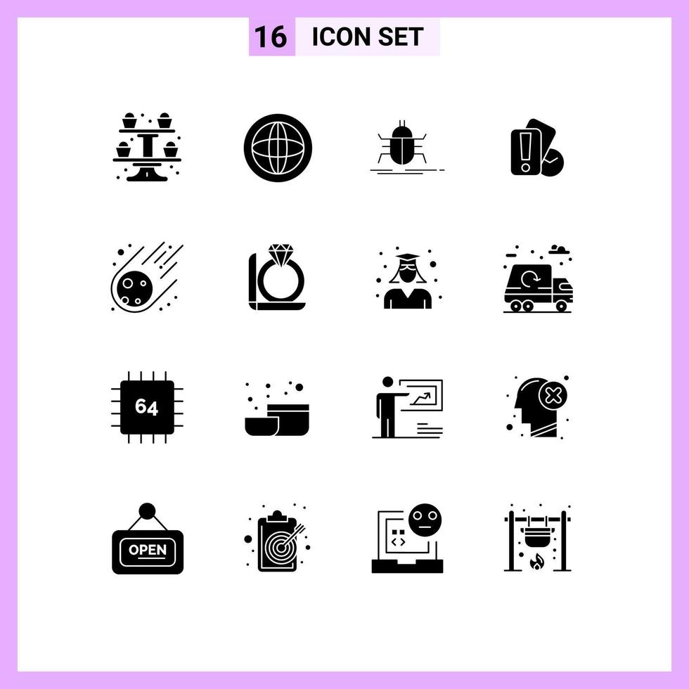 groupe de 16 signes et symboles de glyphes solides pour les tests de carte de support de main d'arbitre éléments de conception vectoriels modifiables vecteur