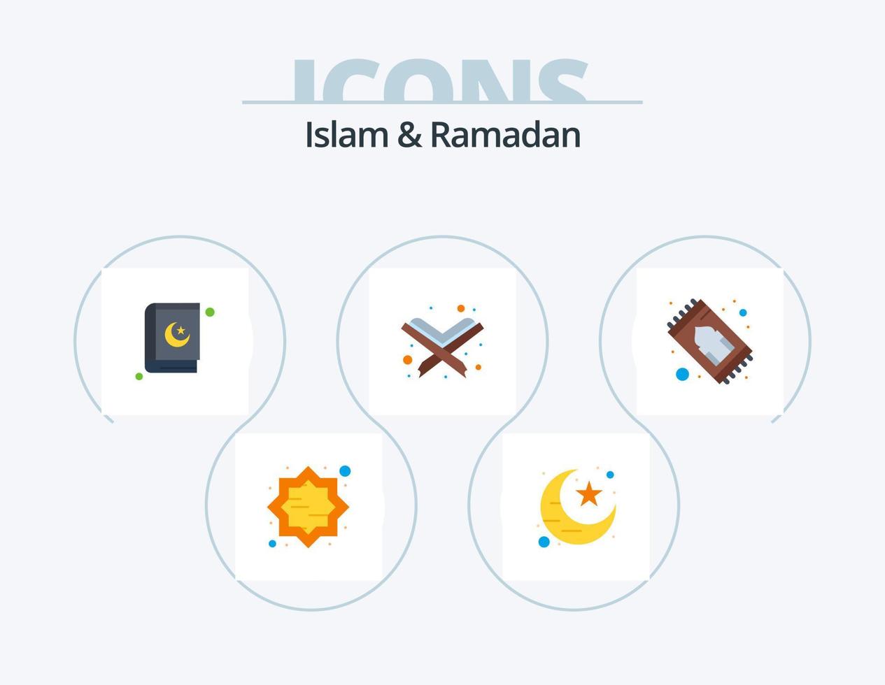 pack d'icônes plat islam et ramadan 5 conception d'icônes. musulman. livre. Ramadan. coran. Islam vecteur