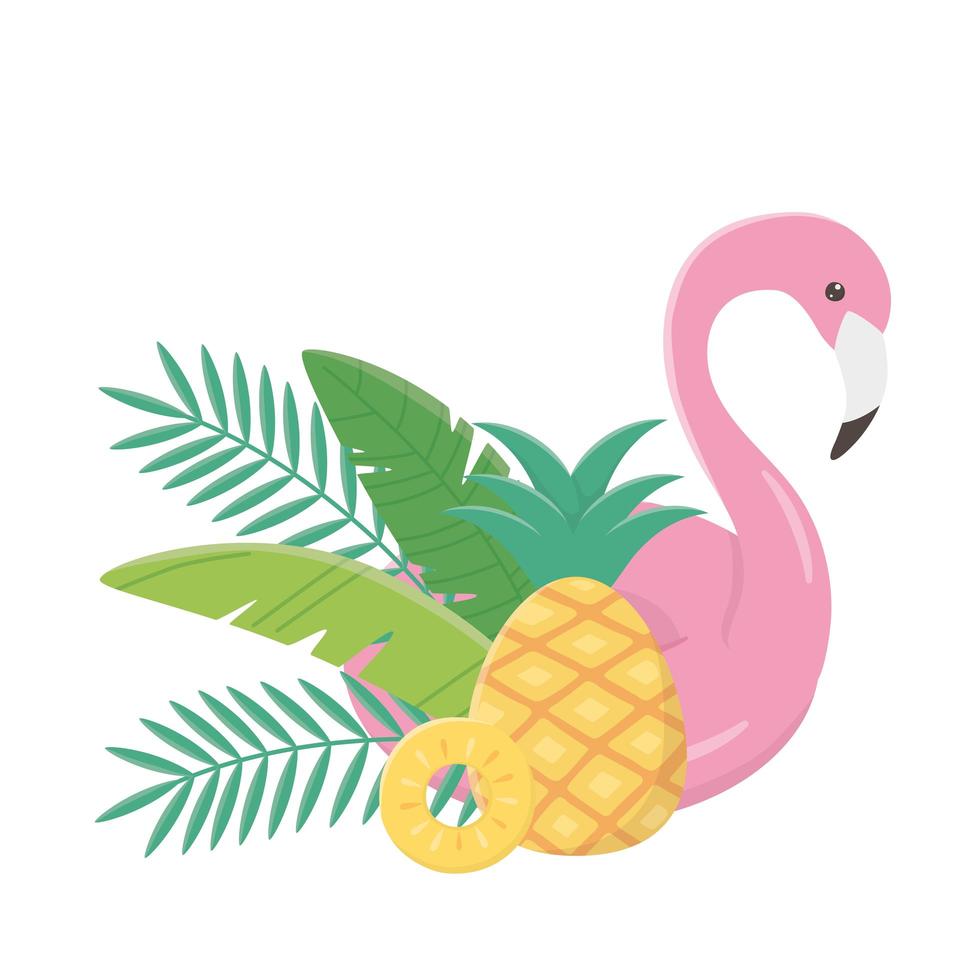Voyage d'été et vacances flottent feuillage d'ananas flamant rose tropical vecteur
