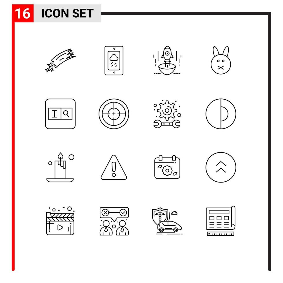 ensemble moderne de 16 contours pictogramme de lapin bynny pluie vaisseau spatial démarrage éléments de conception vectoriels modifiables vecteur