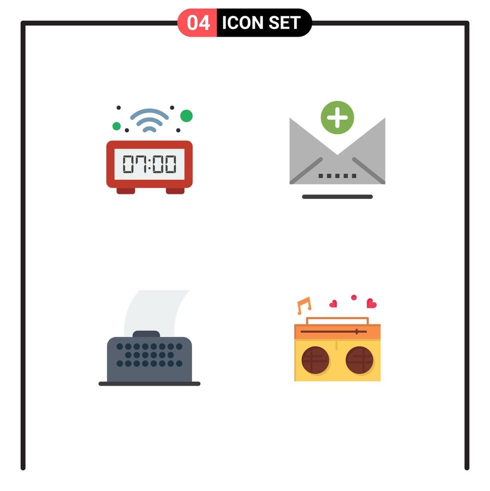 ensemble de 4 symboles d'icônes d'interface utilisateur modernes signes pour horloge texte regarder e-mail radio éléments de conception vectoriels modifiables vecteur