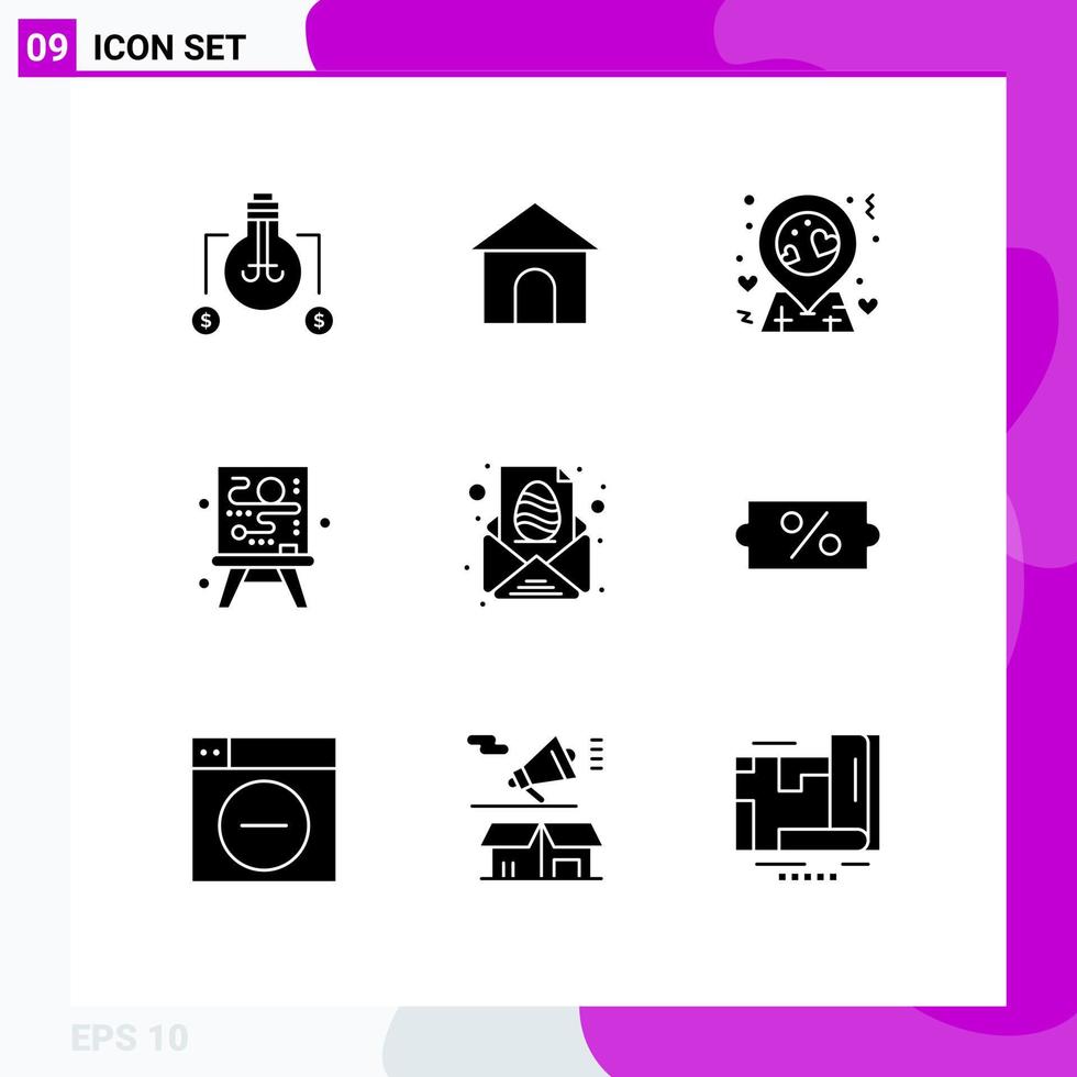 ensemble moderne de 9 glyphes et symboles solides tels que l'emplacement de l'oeuf de message éléments de conception vectoriels modifiables créatifs de pâques vecteur