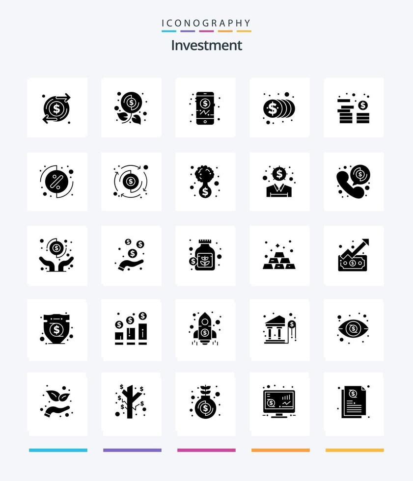 investissement créatif pack d'icônes noires solides de 25 glyphes tels que l'argent. actif. bancaire. de l'argent. finance vecteur