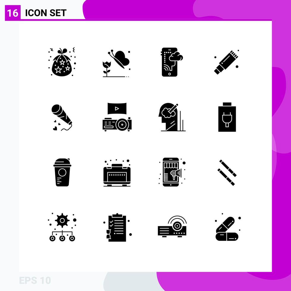 pack de lignes vectorielles modifiables de 16 glyphes solides simples de coeurs caoutchouc nuage stationnaire supprimer les éléments de conception vectoriels modifiables vecteur