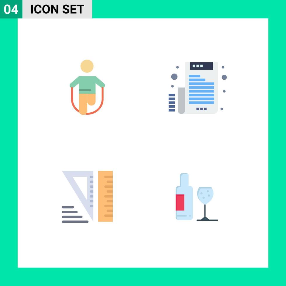 interface mobile icône plate ensemble de 4 pictogrammes d'activité éducation corde outils de messagerie électronique éléments de conception vectoriels modifiables vecteur