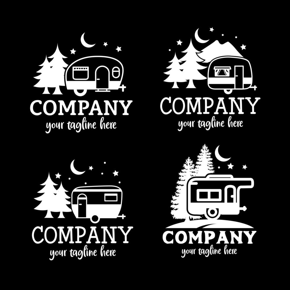 illustration de style art ligne paysage pour la conception de t-shirt, camp de nuit, voyage de camping vecteur