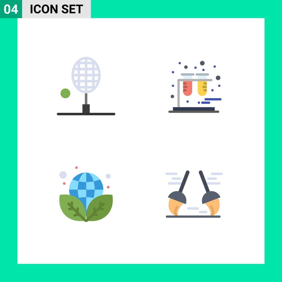 4 icône plate universelle signes symboles de badminton écologie test de tennis vert éléments de conception vectoriels modifiables vecteur
